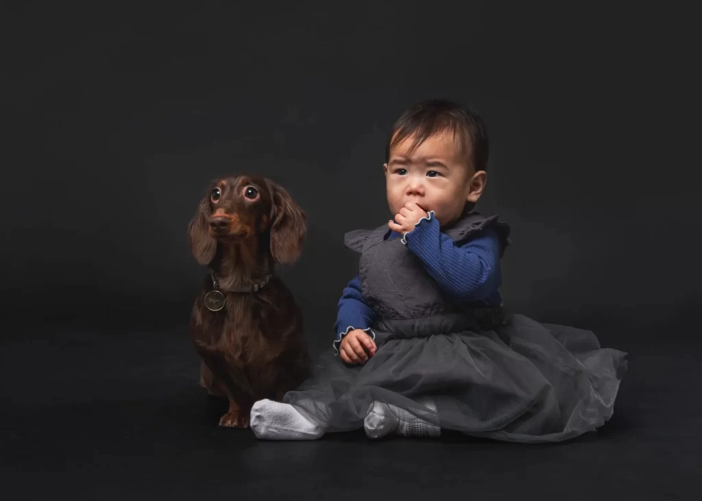 愛犬と一緒の1歳の記念写真
